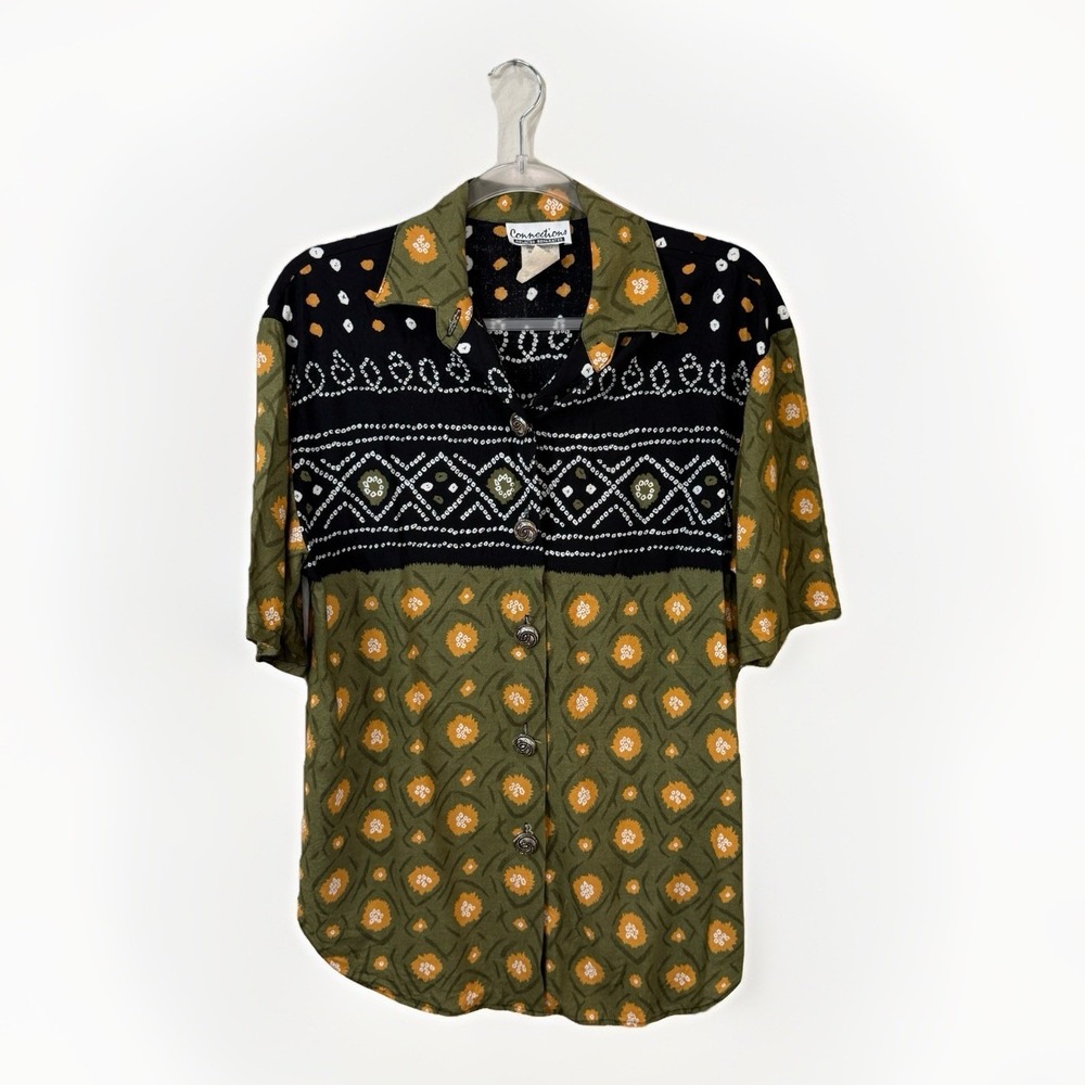Vintage Connections Geometric Striped Top Boho Tribal Artsy Cottagecore Medium